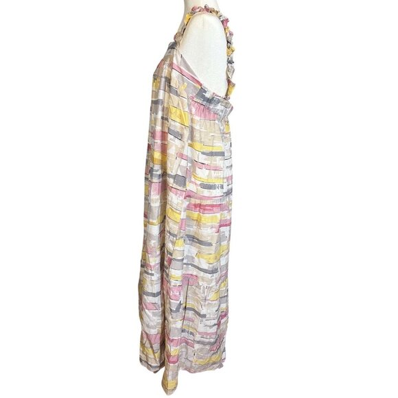 Womens Abstract Print Boho Ruffle Strap Sleeveless Maxi Sun Dress Moon River L - Picture 7 of 7